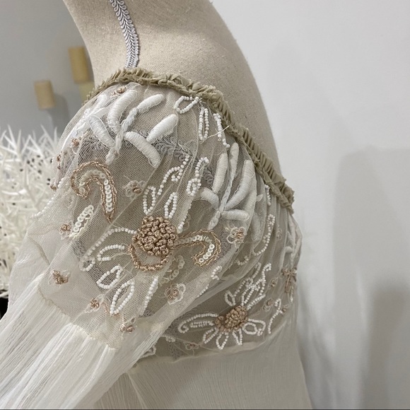 Free People Beaded Lace Shift Dress Cream Regal Princess Core Sz S Bridgerton - Picture 6 of 16